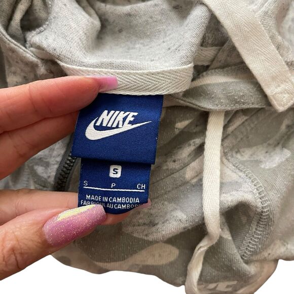Nike Small Gym Vintage Hoodie Full Zip Sweatshirt Gray Camo Hooded Casual - Picture 2 of 9